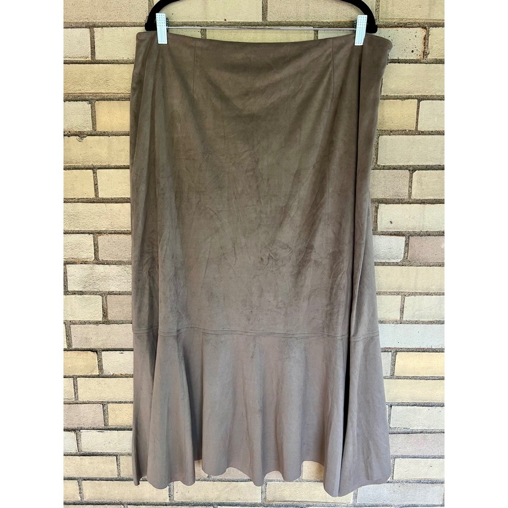 J. Jill Faux Suede Flounce Hem Maxi Skirt Shale Taupe Brown Grey Size 18 NWT